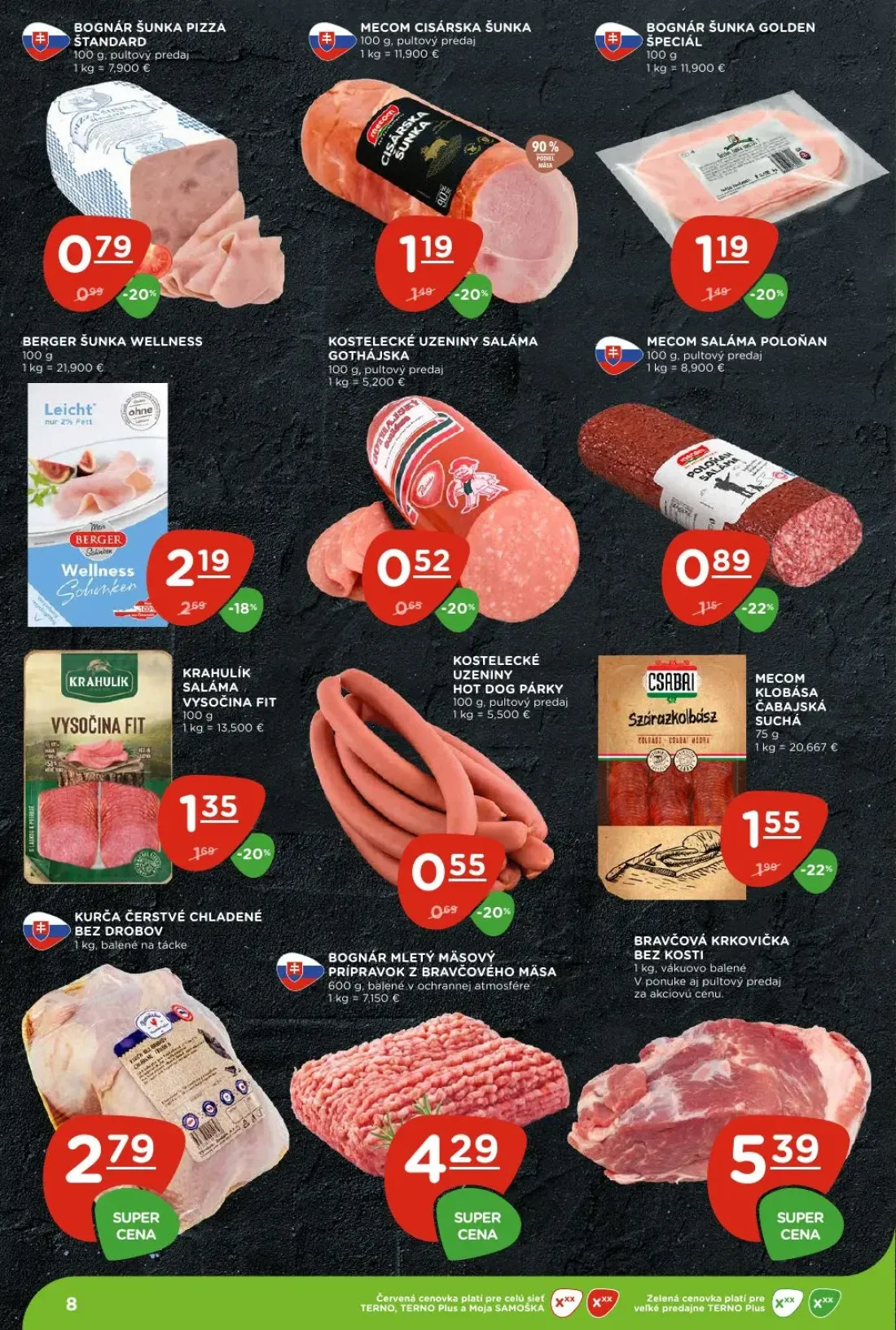 Terno leták, strana 8 z 27 — MECOM SALÁMA POLOŇAN, KOSTELECKÉ UZENINY HOT DOG PÁRKY, KOSTELECKÉ UZENINY SALÁMA GOTHÁJSKA