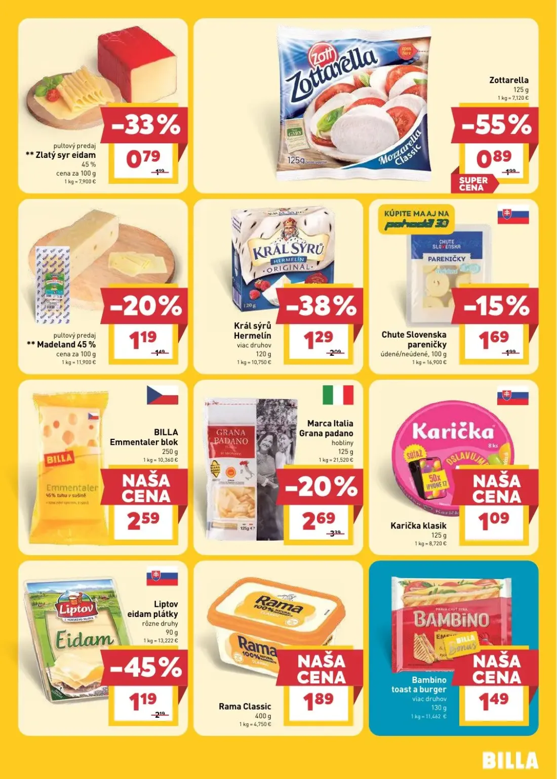 Billa leták, strana 9 z 28 — BILLA Emmentaler blok