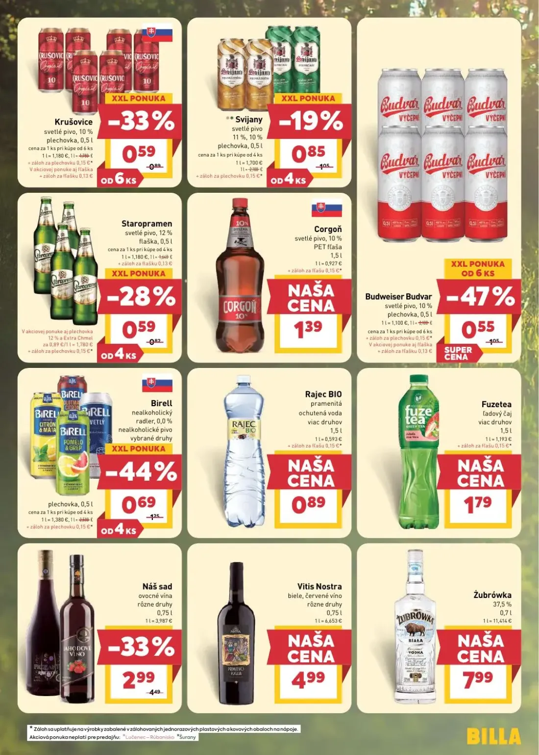 Billa leták, strana 13 z 28 — Birell nealkoholický radler, 0,0% nealkoholické pivo vybrané druhy plechovka, 0,5 l, Budweiser…