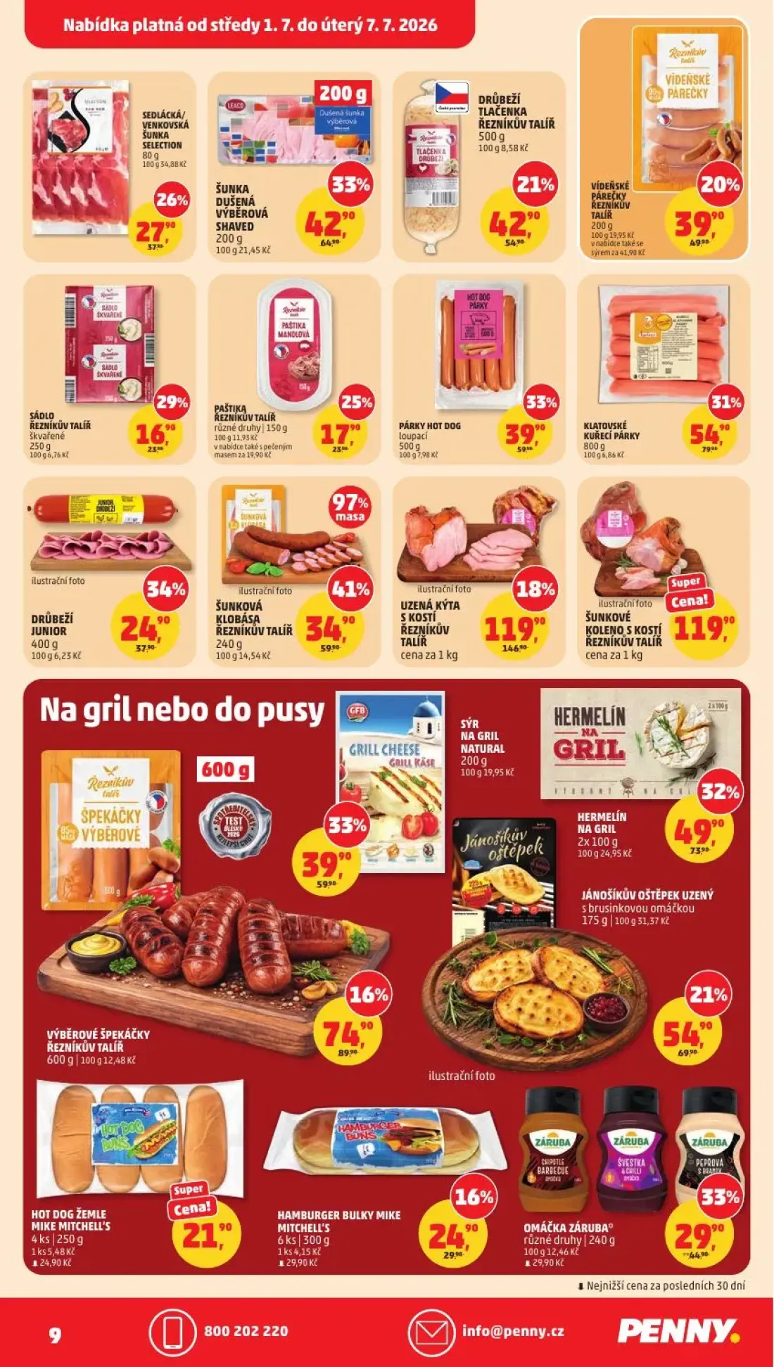 PENNY leták, strana 9 z 34 — HERMELÍN NA GRIL, SÝR NA GRIL NATURAL, VÝBĚROVÉ ŠPEKÁČKY ŘEZNÍKŮV TALÍŘ
