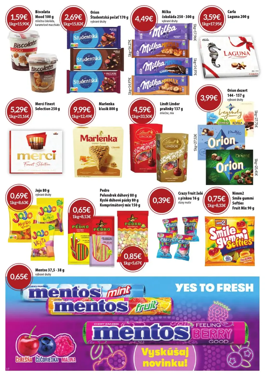 Cba Komfos leták, strana 17 z 24 — Milka čokoláda, Merci Finest Selection, Lindt Lindor pralinky