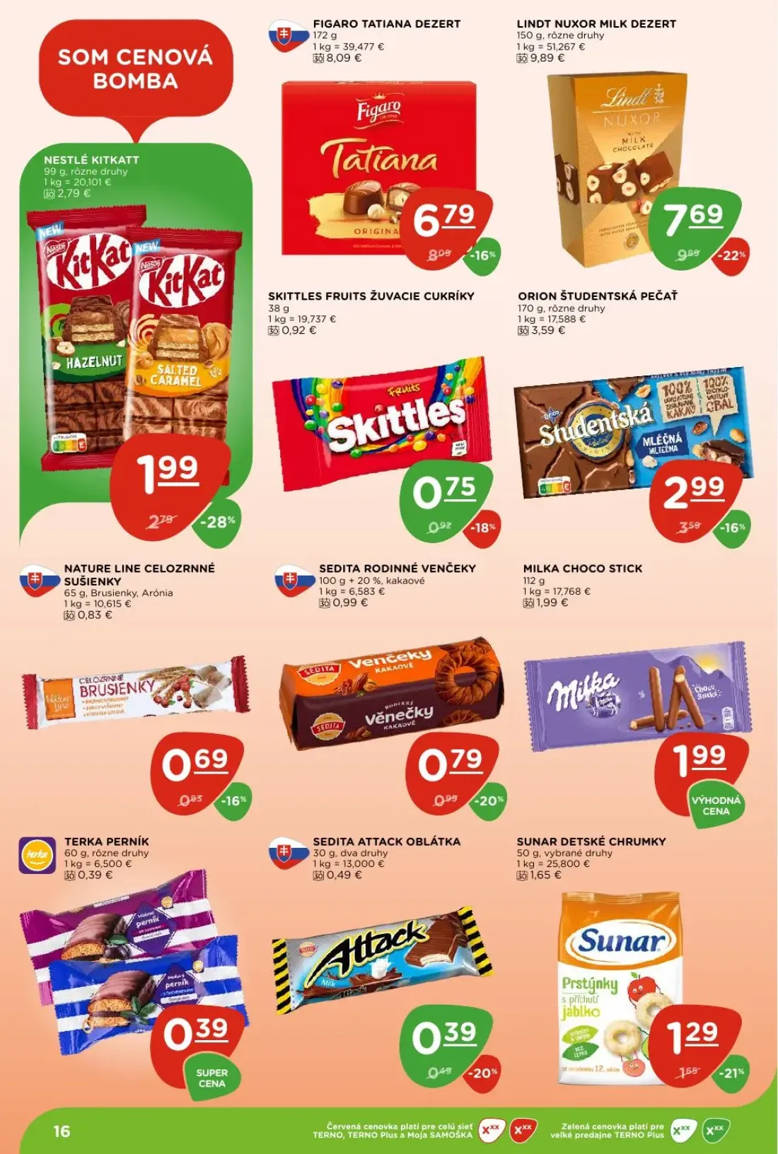 Terno leták, strana 16 z 27 — LINDT NUXOR MILK DEZERT, FIGARO TATIANA DEZERT, NESTLÉ KITKATT