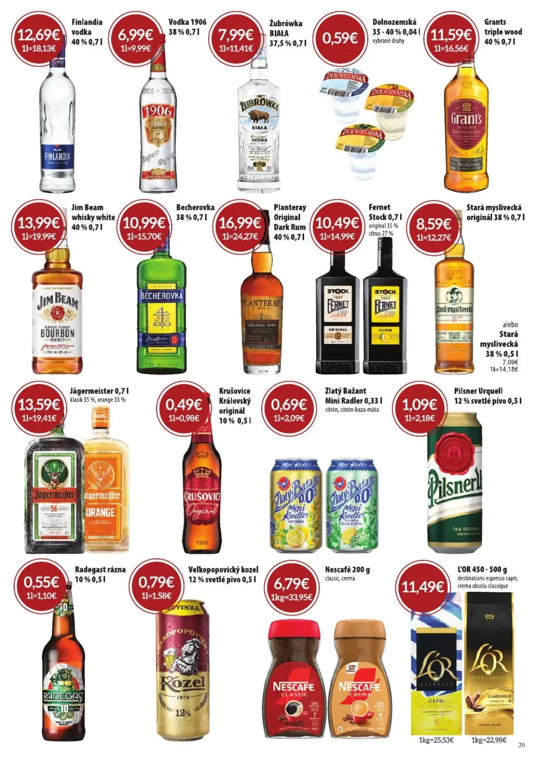 Cba Komfos leták, strana 20 z 24 — Krušovice Královský originál, Pilsner Urquell, Veľkopopovický kozel