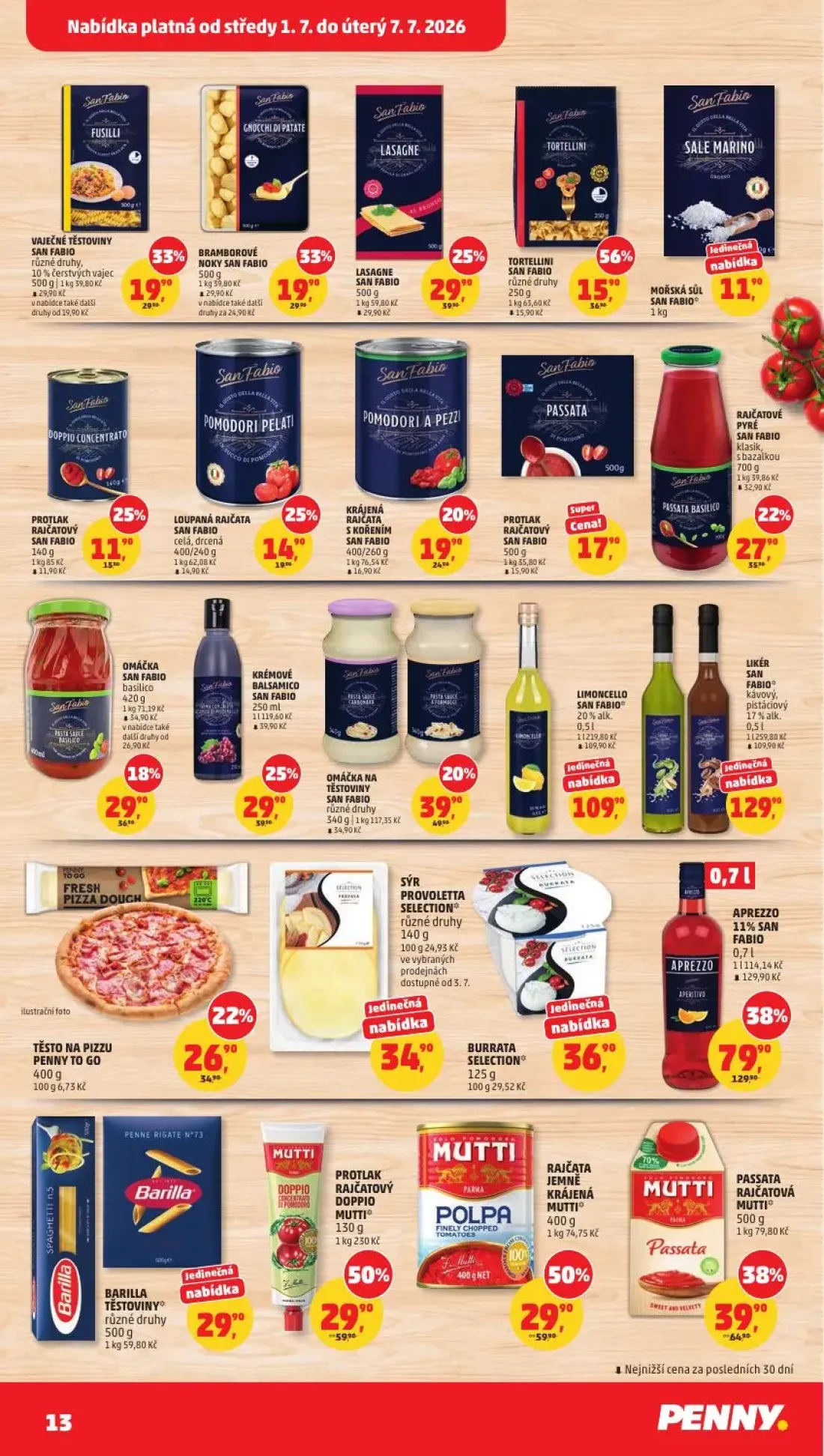 PENNY leták, strana 13 z 34 — VAJEČNÉ TĚSTOVINY SAN FABIO, BRAMBOROVÉ NOKY SAN FABIO, KRÉMOVÉ BALSAMICO SAN FABIO
