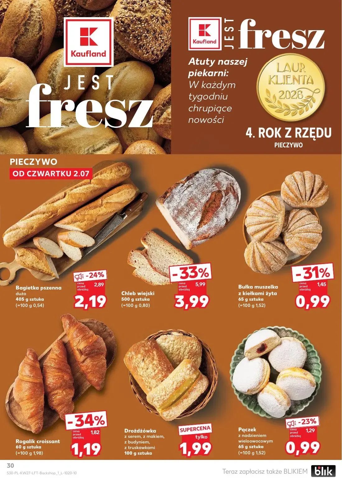 Kaufland gazetka, strona 30 z 72 — Chleb wiejski, Bagietka pszenna duża, Rogalik croissant