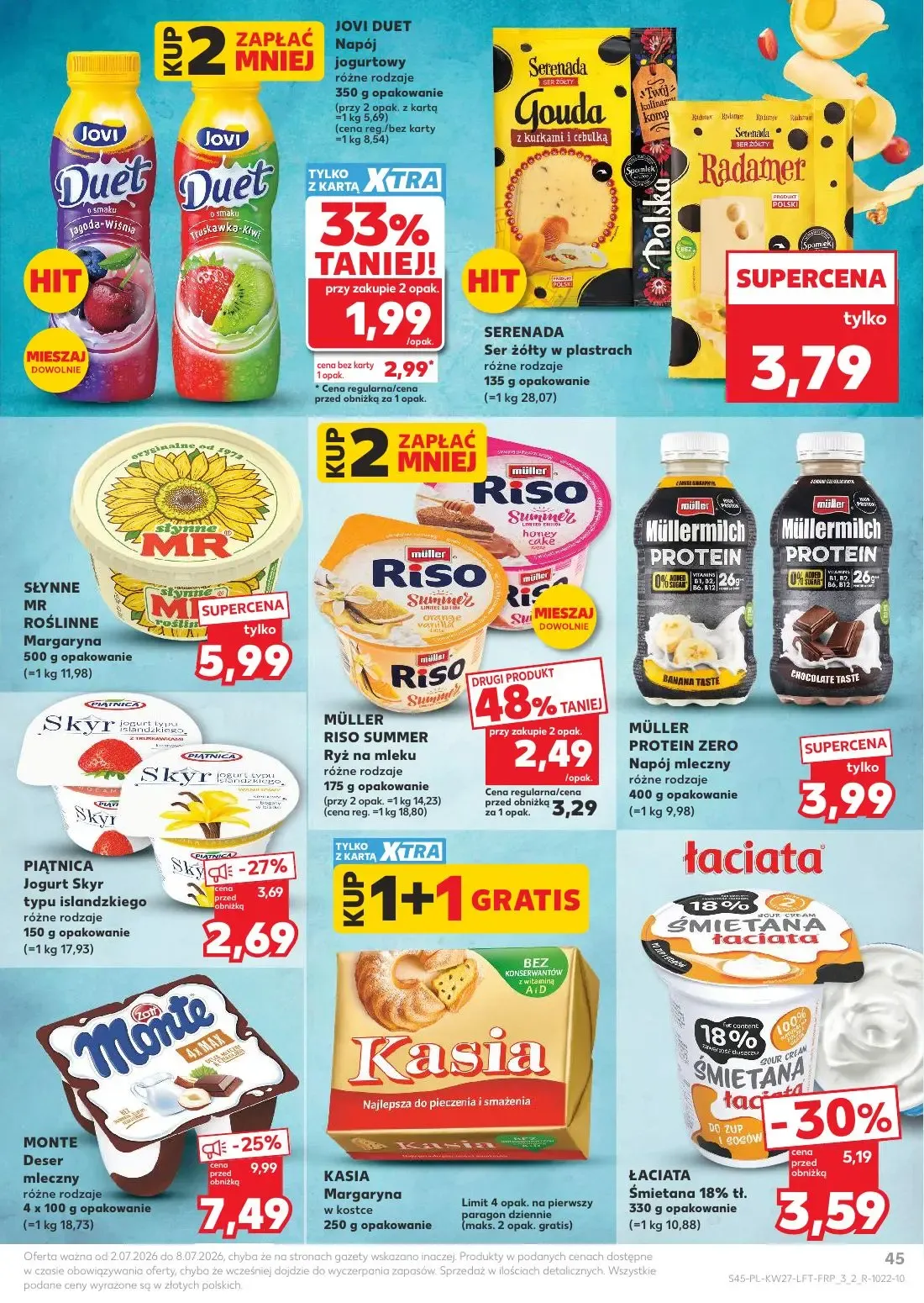 Kaufland gazetka, strona 45 z 72 — SERENADA Ser żółty w plastrach, SŁYNNE MR ROŚLINNE Margaryna