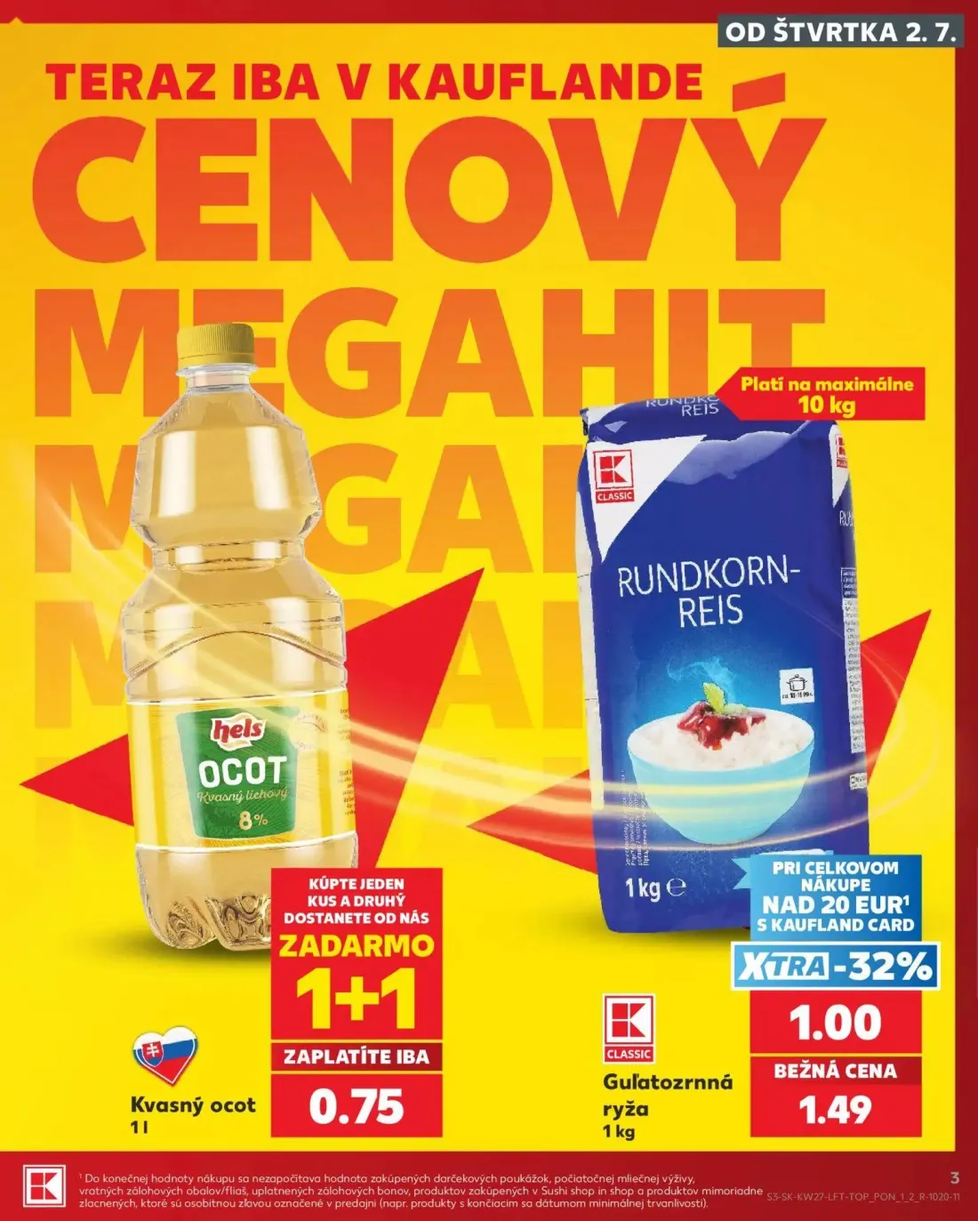 Kaufland leták, strana 3 z 80 — Guľatozrnná ryža, Kvasný ocot