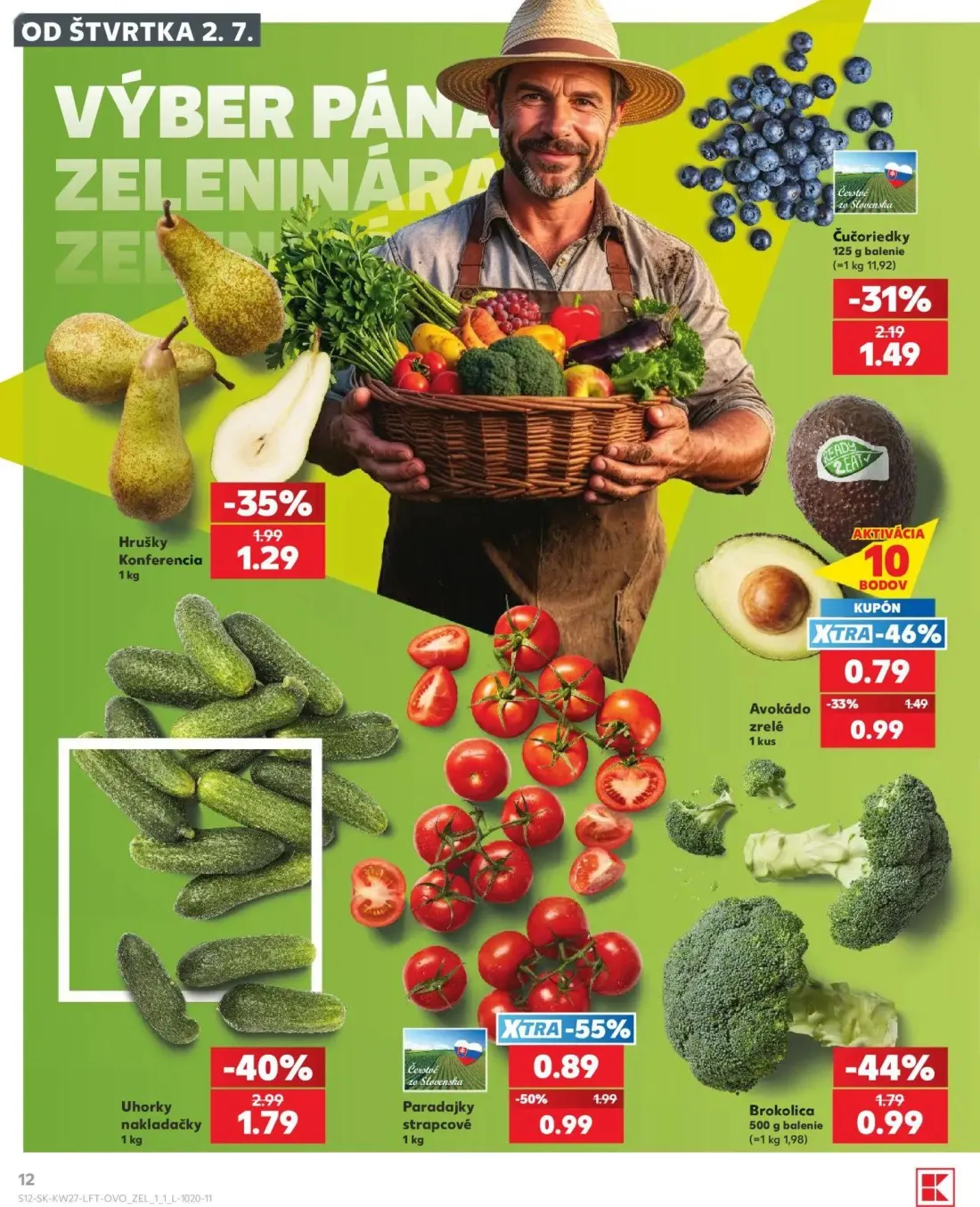Kaufland leták, strana 12 z 80 — Uhorky nakladačky, Paradajky strapcové, Brokolica