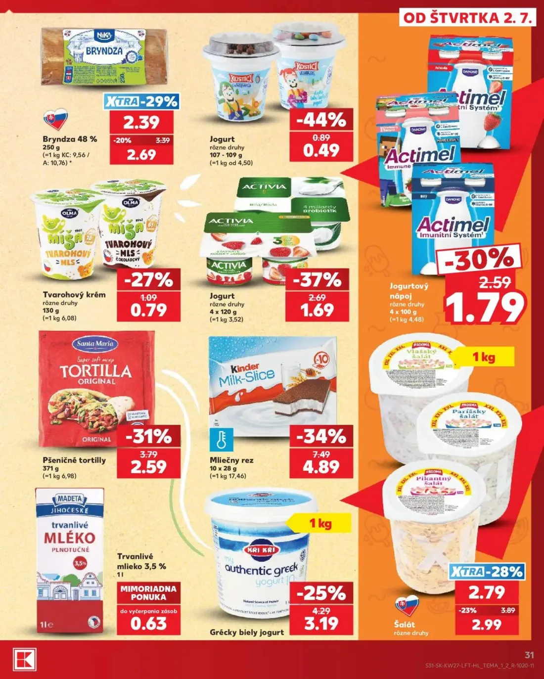 Kaufland leták, strana 31 z 80 — Grécky biely jogurt, Šalát, Bryndza 48%