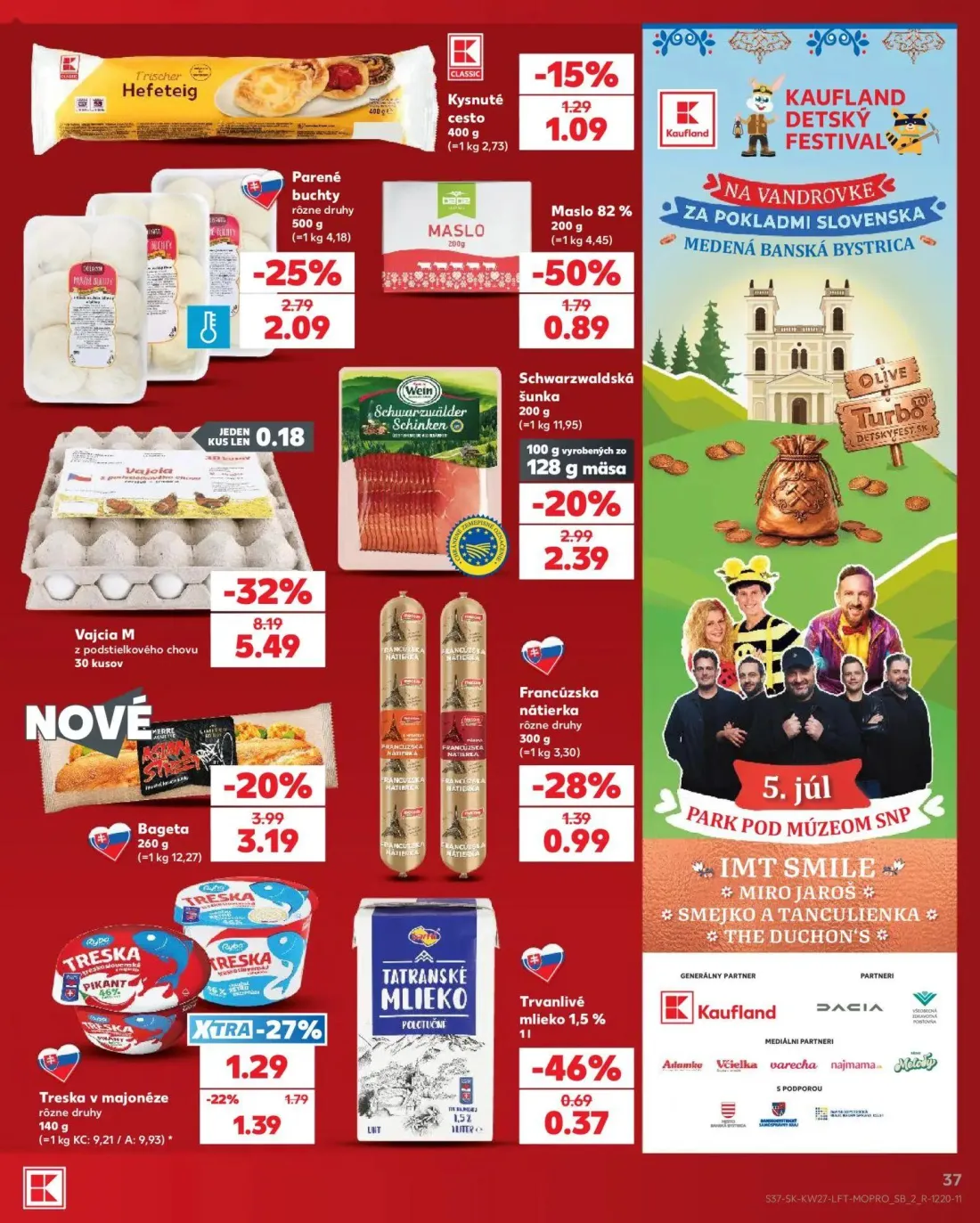 Kaufland leták, strana 37 z 80 — Maslo 82%, Parené buchty, Treska v majonéze