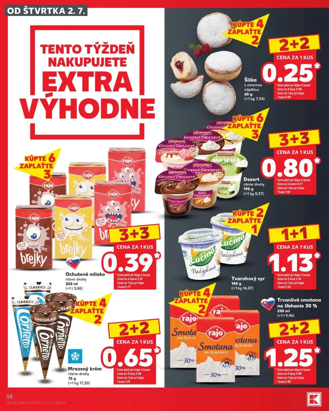Kaufland leták, strana 38 z 80 — Trvanlivá smotana na šľahanie 30%, Tvarohový syr, Dezert rôzne druhy