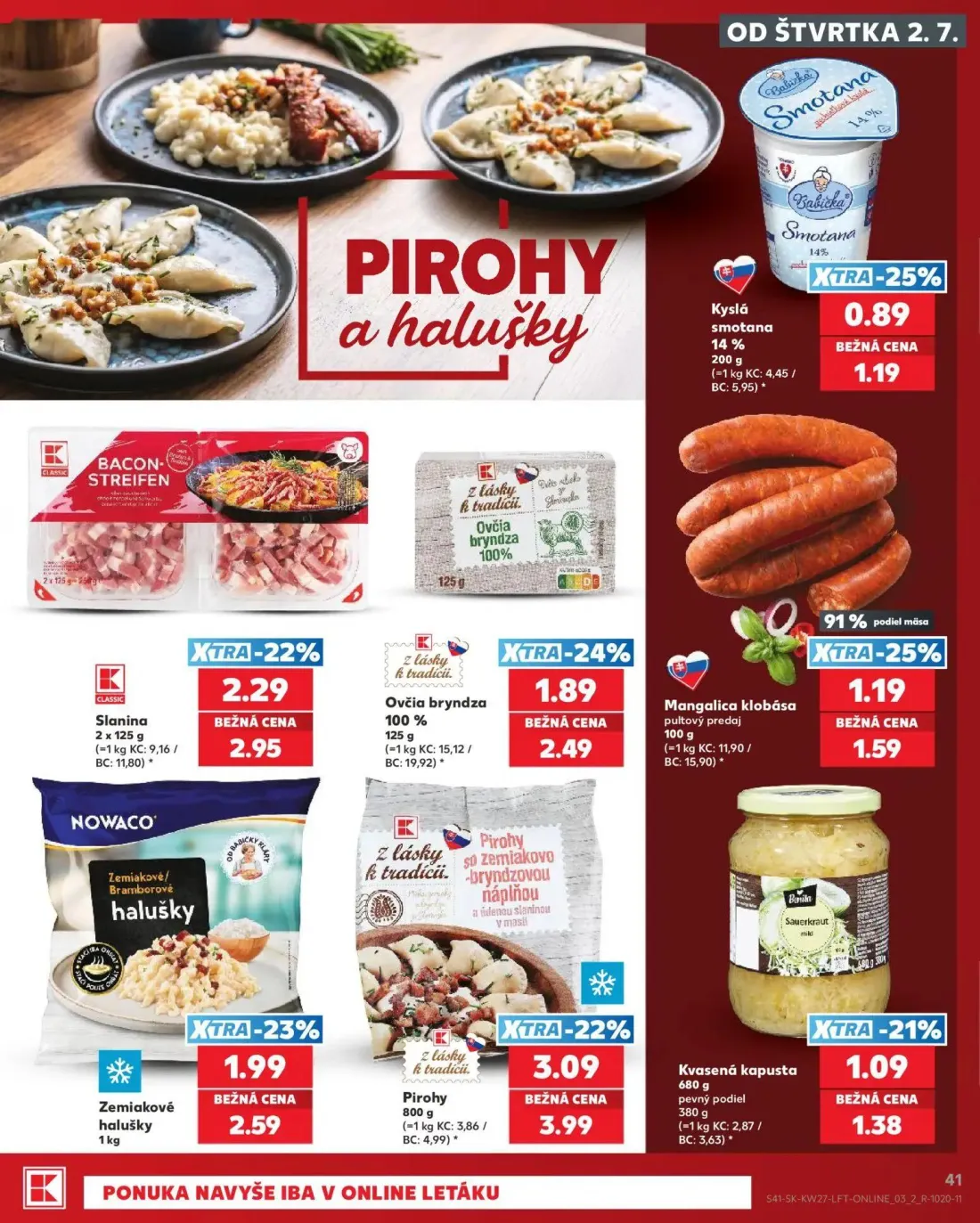 Kaufland leták, strana 41 z 80 — Pirohy, Slanina, Ovčia bryndza