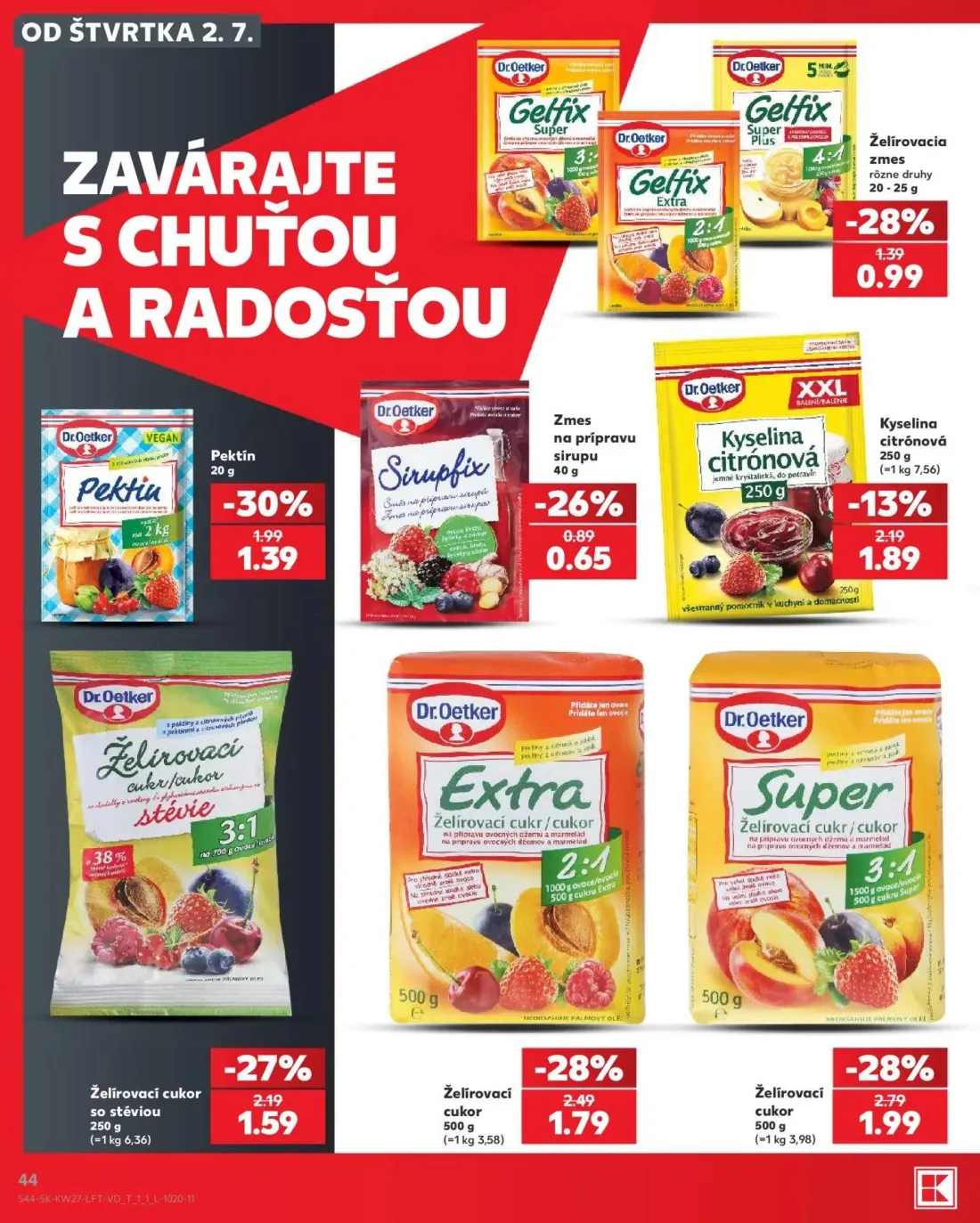 Kaufland leták, strana 44 z 80 — Želírovací cukor Super, Želírovací cukor Extra, Pektín