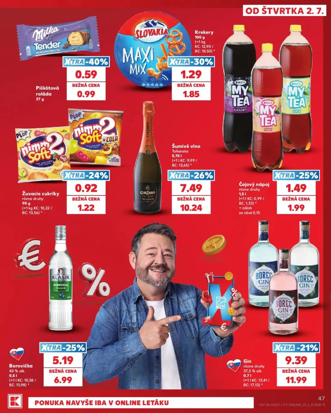 Kaufland leták, strana 47 z 80 — Gin Borec, Borovička Klasik, Krekery Maxi Mix