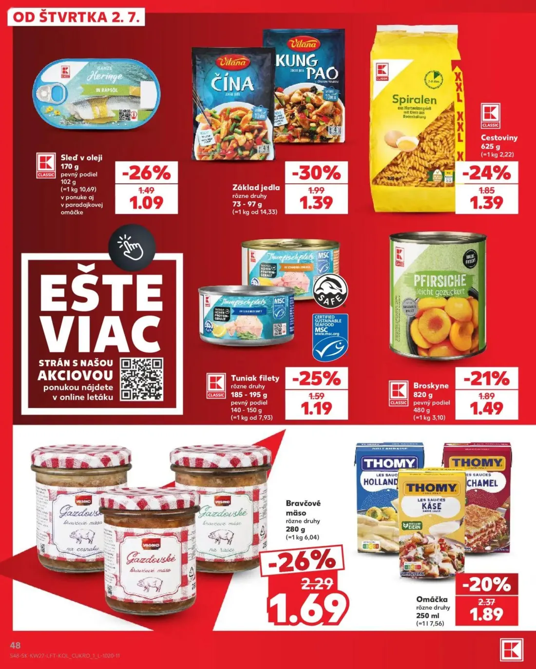 Kaufland leták, strana 48 z 80 — Základ jedla, Bravčové mäso, Omáčka