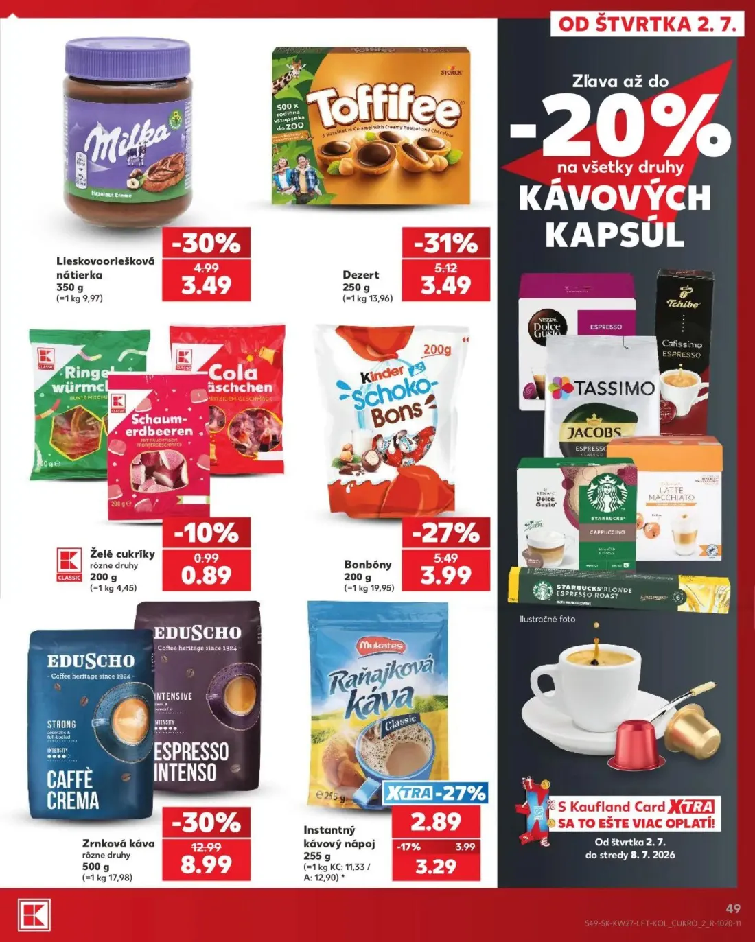 Kaufland leták, strana 49 z 80 — Zrnková káva rôzne druhy EDUSCHO, Dezert Toffifee, Lieskovooriešková nátierka