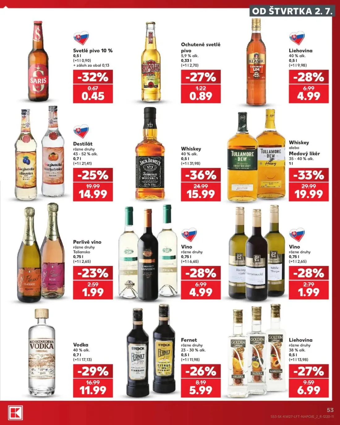 Kaufland leták, strana 53 z 80 — Whiskey alebo Medový likér, Whiskey, Destilát