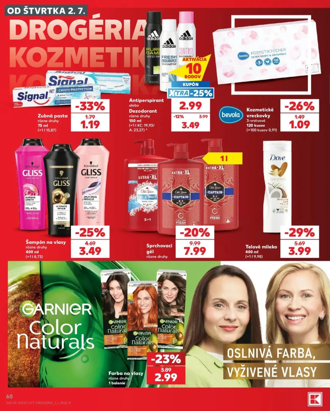 Kaufland leták, strana 60 z 80 — Sprchovací gél Old Spice, Telové mlieko Dove, Šampón na vlasy Gliss