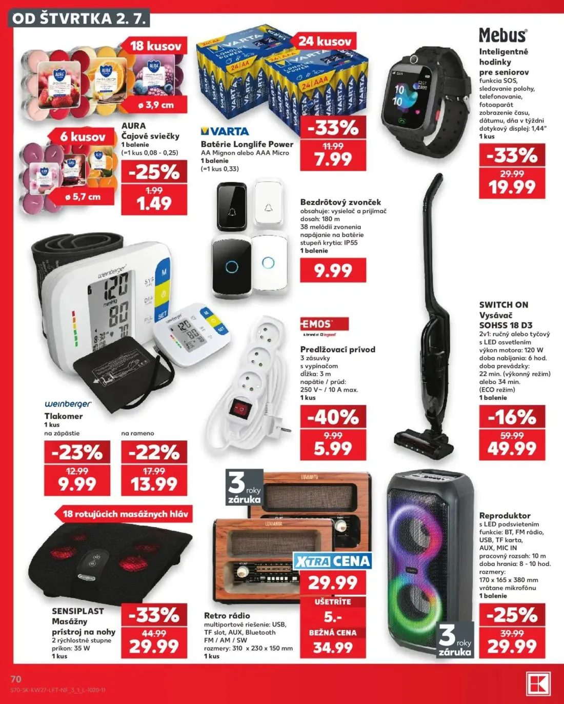 Kaufland leták, strana 70 z 80 — SENSIPLAST Masážny prístroj na nohy, Mebus Inteligentné hodinky pre seniorov, SWITCH ON Vys…