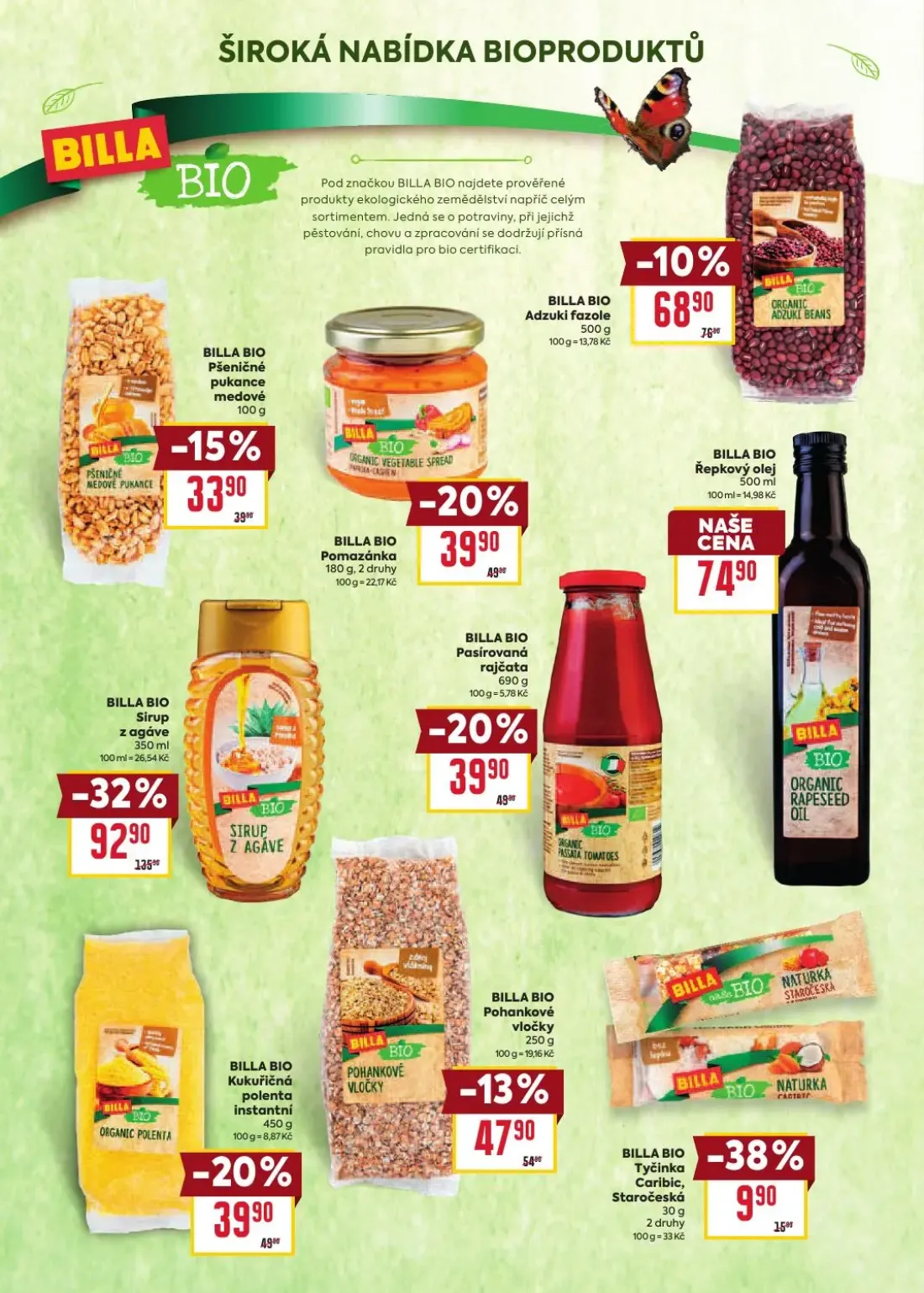 Billa leták, strana 11 z 52 — BILLA BIO Sirup z agáve, BILLA BIO Pomazánka, BILLA BIO Pasírovaná rajčata