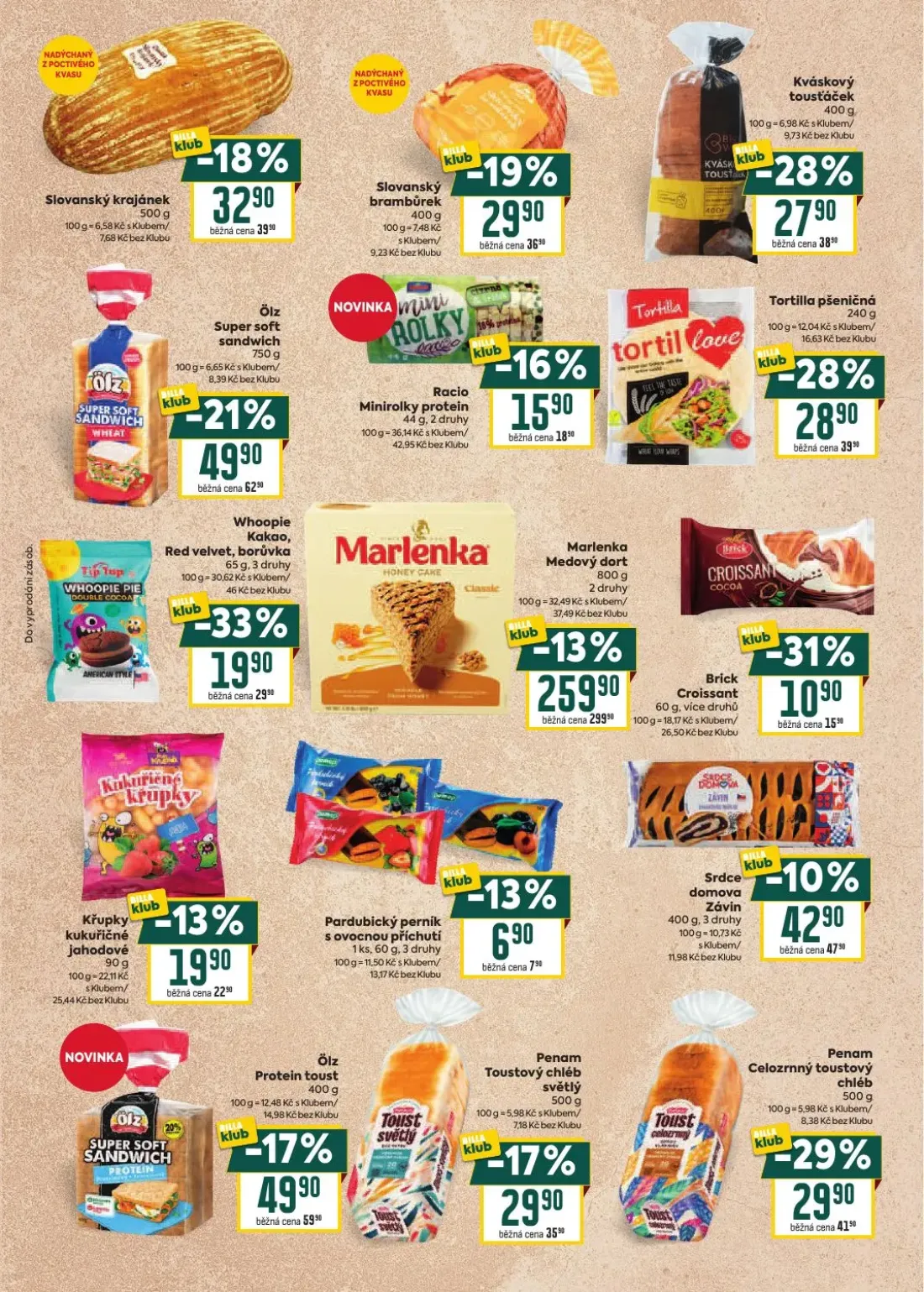 Billa leták, strana 21 z 52 — Marlenka Medový dort, Ölz Super soft sandwich, Penam Celozrnný toustový chléb