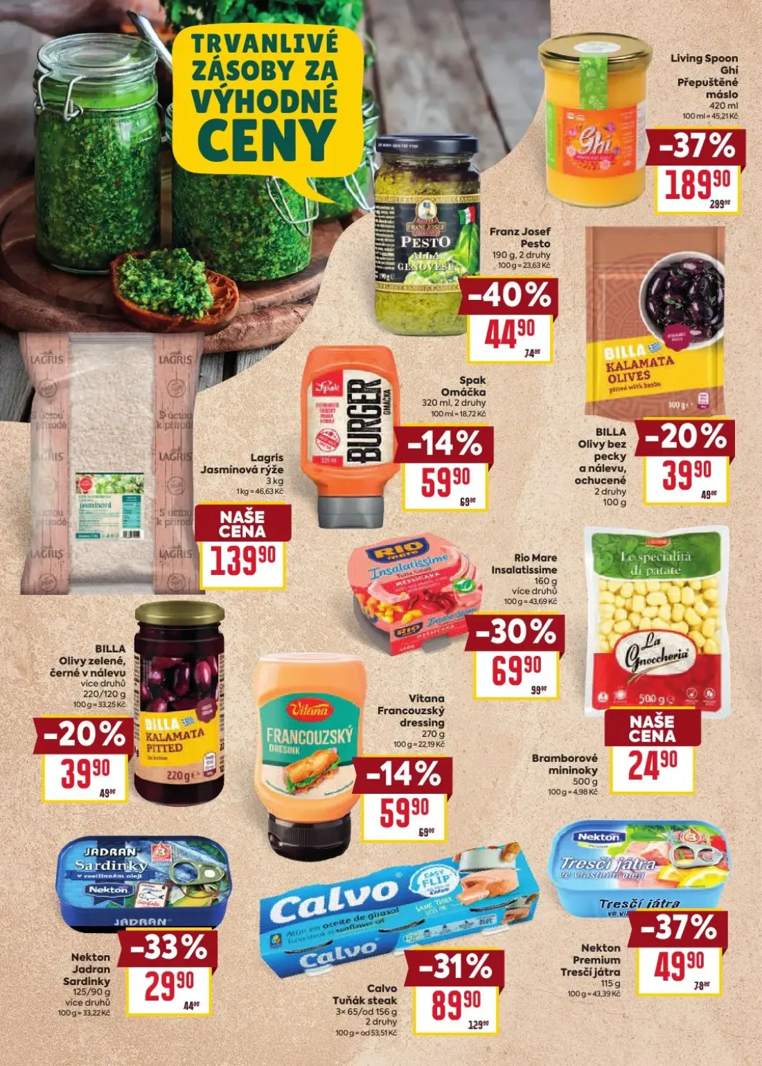 Billa leták, strana 24 z 52 — Calvo Tuňák steak, Franz Josef Pesto, Rio Mare Insalatissime