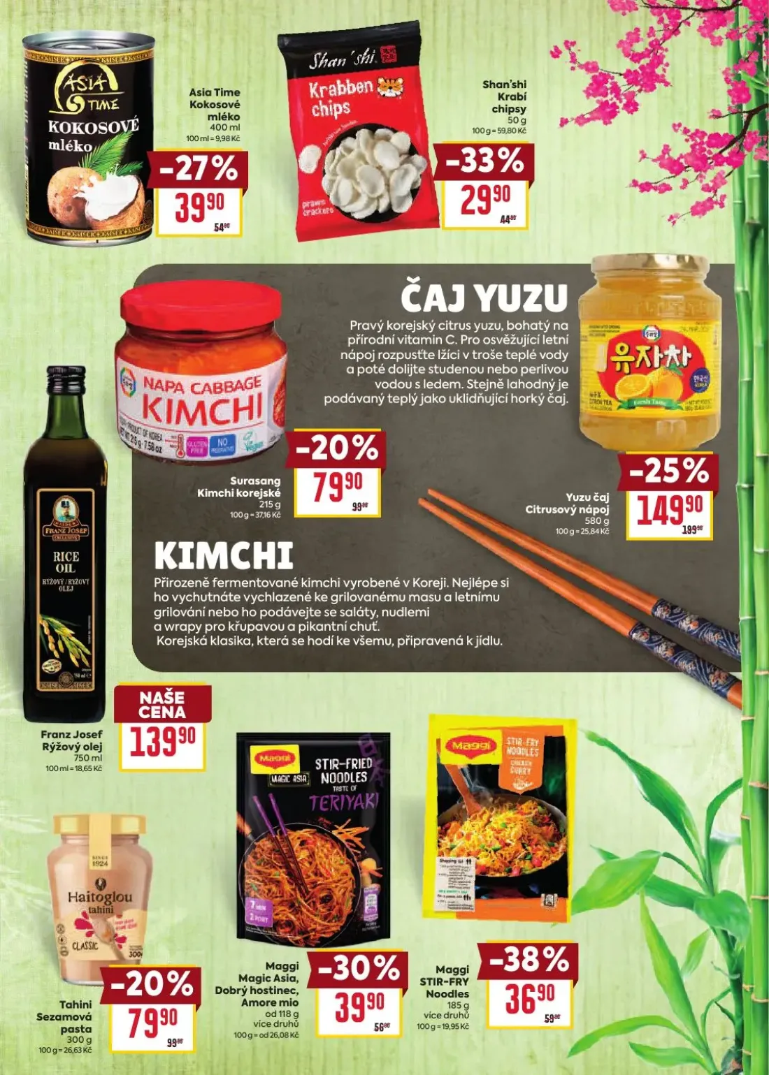 Billa leták, strana 27 z 52 — Yuzu čaj Citrusový nápoj, Maggi STIR-FRY Noodles, Surasang Kimchi korejské