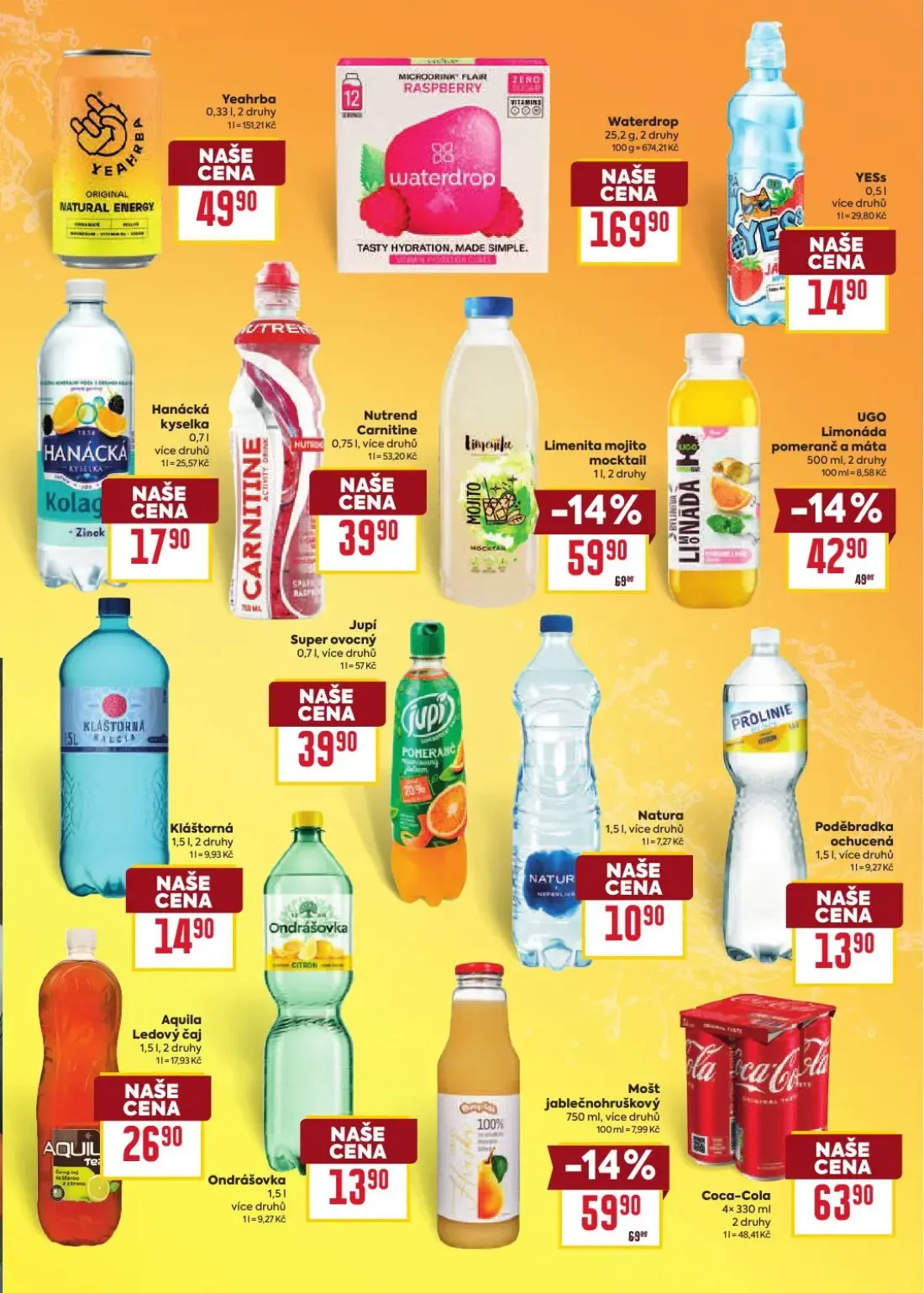 Billa leták, strana 35 z 52 — Limenita mojito mocktail, Mošt jablečnohruškový, UGO Limonáda pomeranč a máta