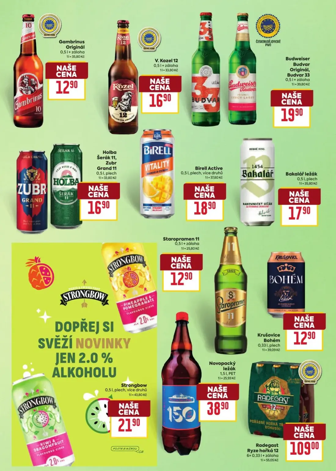 Billa leták, strana 39 z 52 — Gambrinus Originál, V. Kozel 12, Budweiser Budvar Originál, Budvar 33