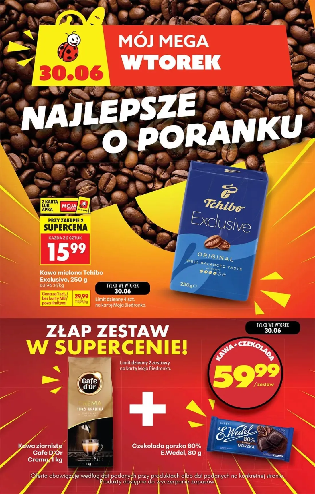 Biedronka gazetka, strona 2 z 4 — Kawa mielona Tchibo Exclusive, Kawa ziarnista Cafe D'Or Crema, Czekolada gorzka 80% E.Wedel