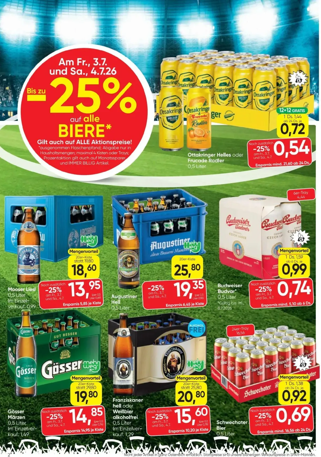 Spar Prospekt, Seite 2 von 24 — Gösser Märzen, Franziskaner hell oder Weißbier alkoholfrei, Augustiner Hell