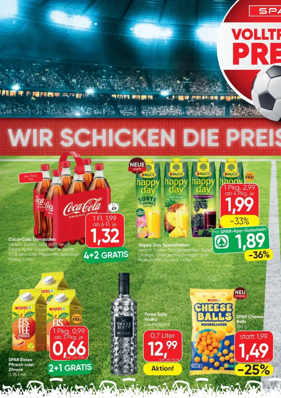 Spar Prospekt, Seite 4 von 24 — Happy Day Spezialitäten, Coca-Cola Limonaden, SPAR Cheese Balls