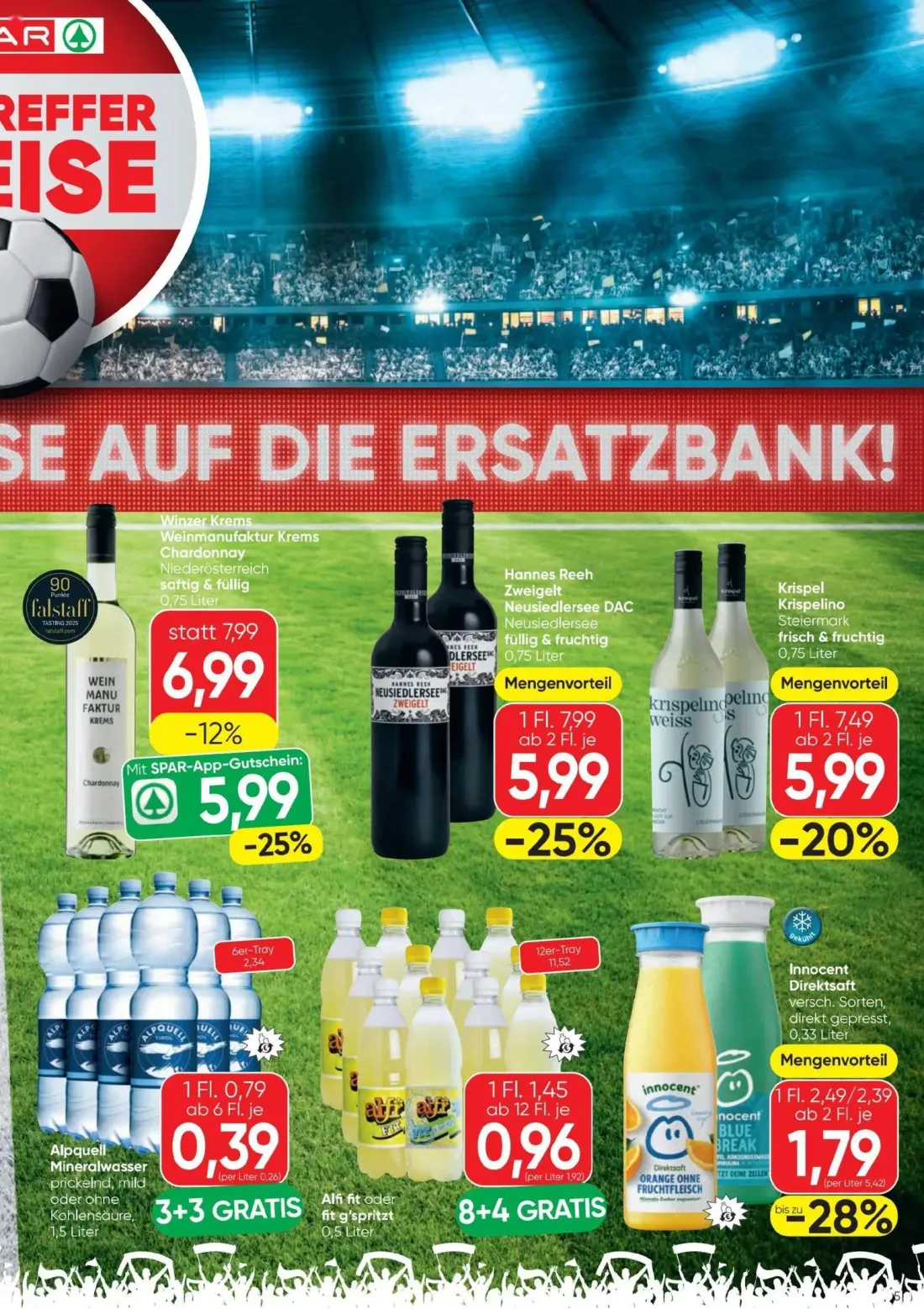 Spar Prospekt, Seite 5 von 24 — Winzer Krems Weinmanufaktur Krems Chardonnay, Hannes Reeh Zweigelt Neusiedlersee DAC, Krispe…