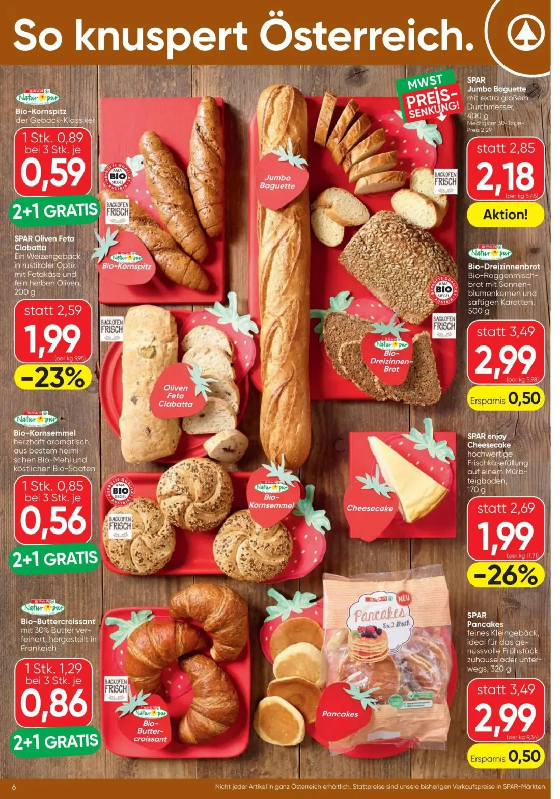 Spar Prospekt, Seite 6 von 24 — SPAR enjoy Cheesecake, Jumbo Baguette, SPAR Oliven Feta Ciabatta