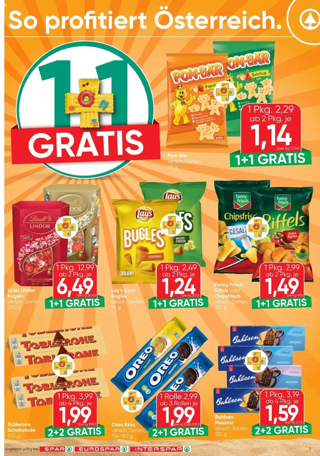 Spar Prospekt, Seite 7 von 24 — Lindt Lindor Kugeln, Toblerone Schokolade, Bahlsen Messino