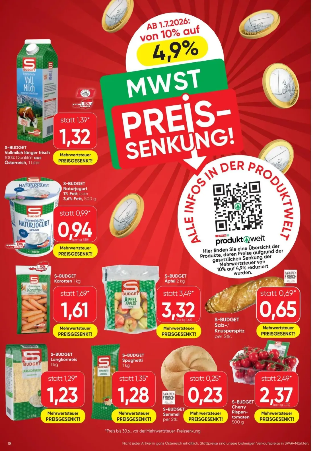 Spar Prospekt, Seite 18 von 24 — Äpfel, Cherry Rispentomaten, Karotten
