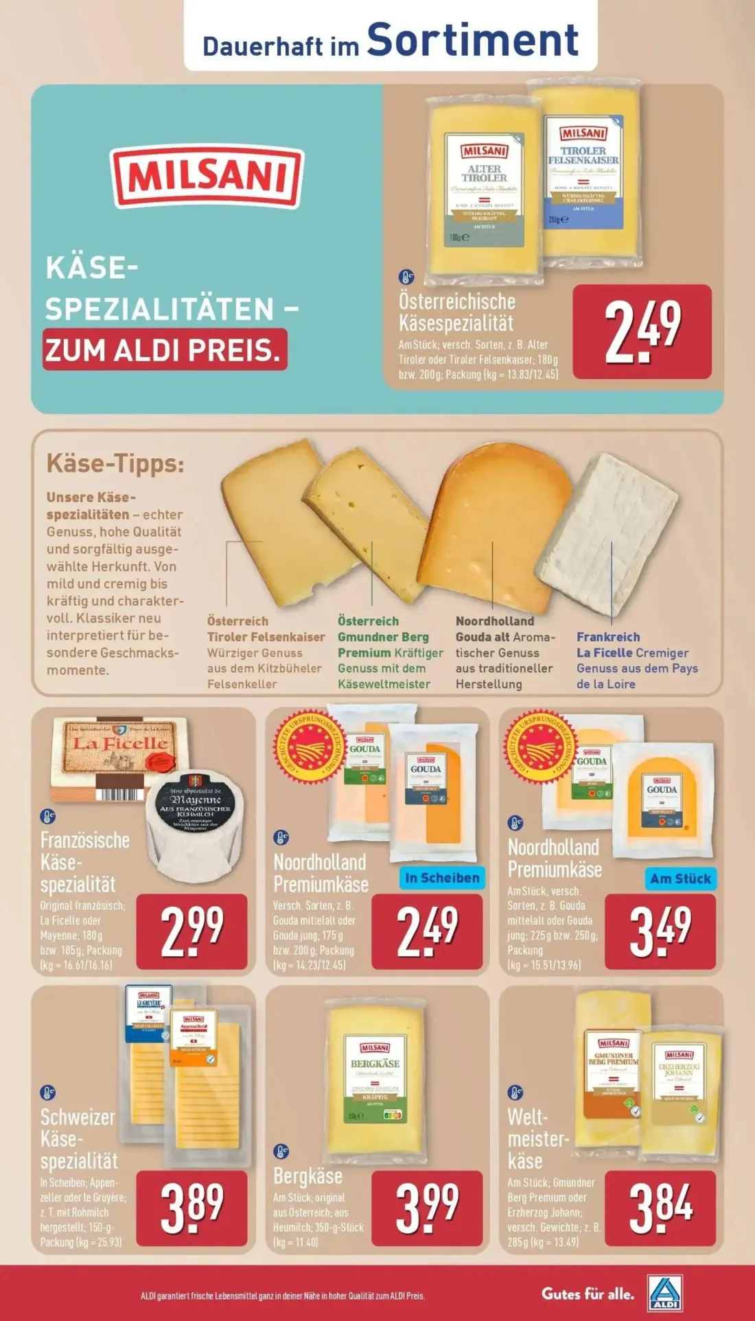 Aldi Nord Prospekt, Seite 15 von 46 — Österreichische Käsespezialität, Noordholland Premiumkäse, Französische Käse- speziali…