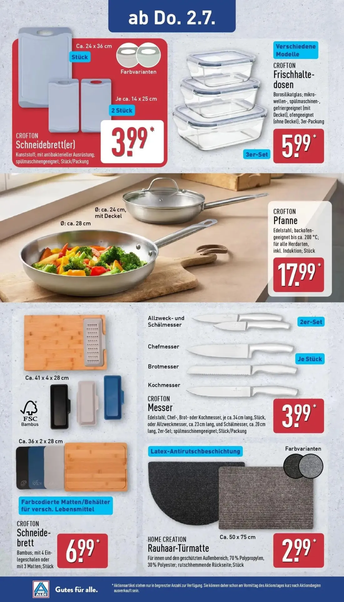 Aldi Nord Prospekt, Seite 24 von 46 — CROFTON Schneidebrett(er), CROFTON Frischhaltedosen, CROFTON Pfanne