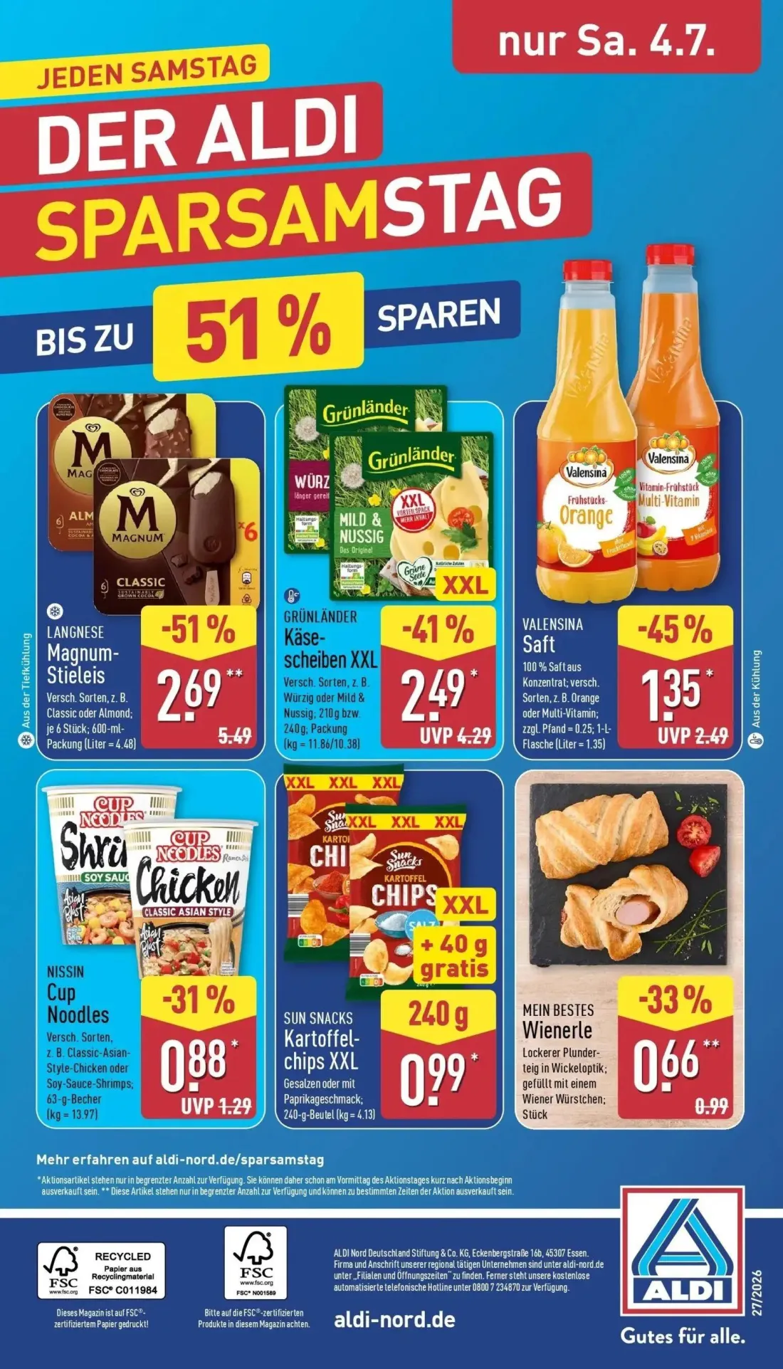 Aldi Nord Prospekt, Seite 37 von 46 — GRÜNLÄNDER Käse-scheiben XXL, VALENSINA Saft, MEIN BESTES Wienerle