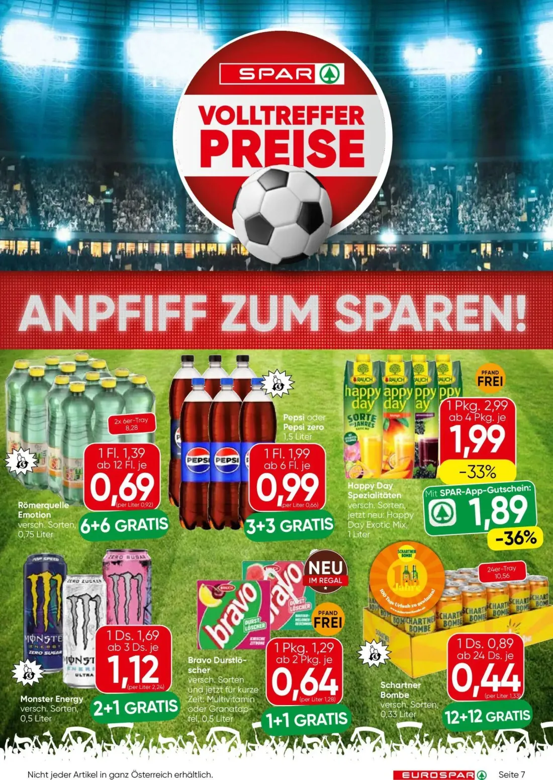 Eurospar Prospekt, Seite 7 von 16 — Happy Day Spezialitäten, Pepsi oder Pepsi zero, Römerquelle Emotion