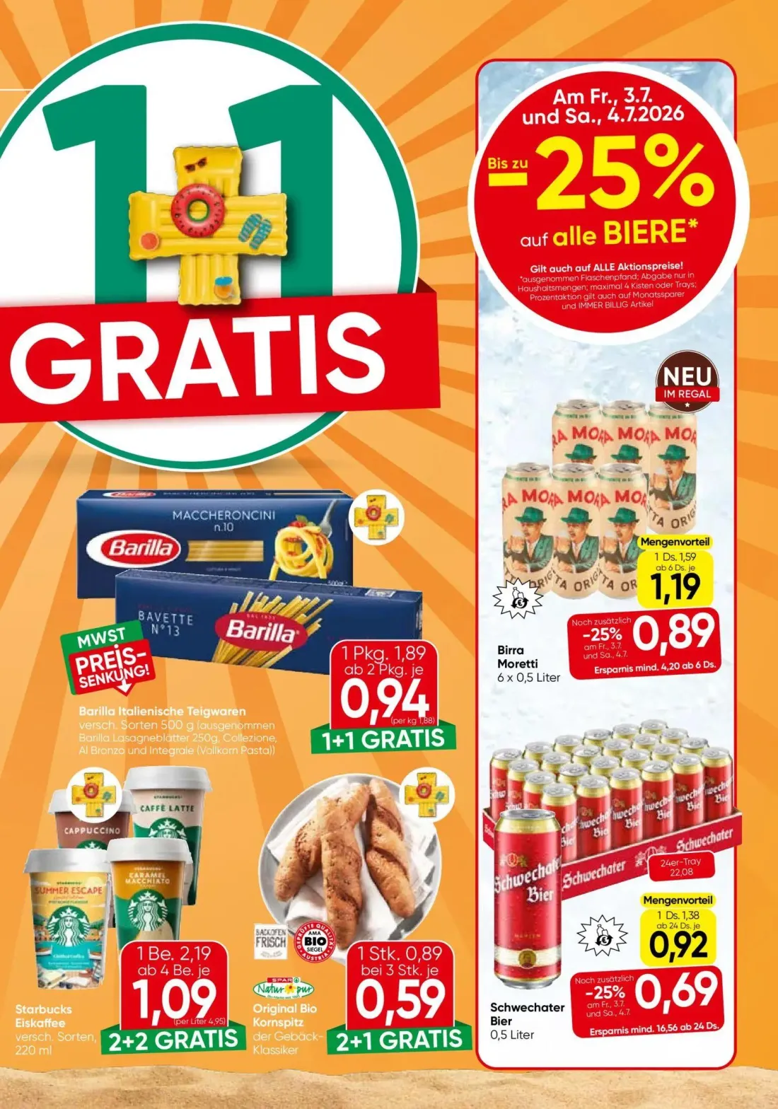 Eurospar Prospekt, Seite 9 von 16 — Barilla Italienische Teigwaren, Birra Moretti, Original Bio Kornspitz