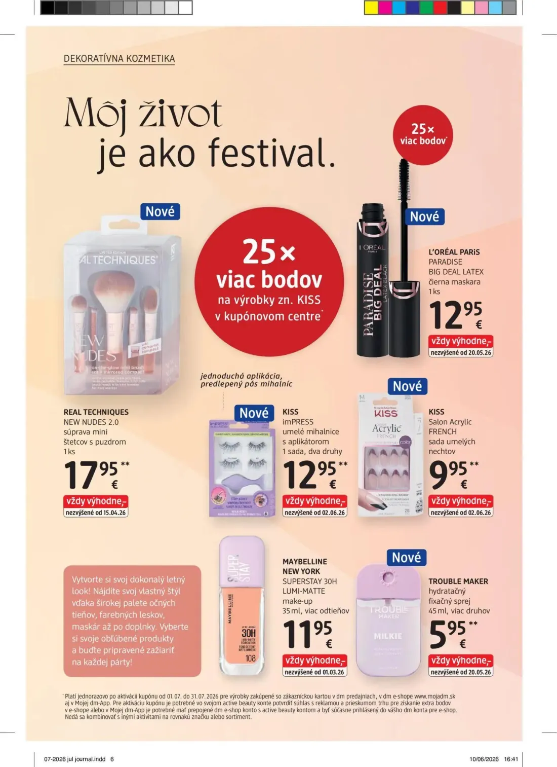 DM Drogerie leták, strana 6 z 32 — L'ORÉAL PARIS PARADISE BIG DEAL LATEX čierna maskara, REAL TECHNIQUES NEW NUDES 2.0 súpra…