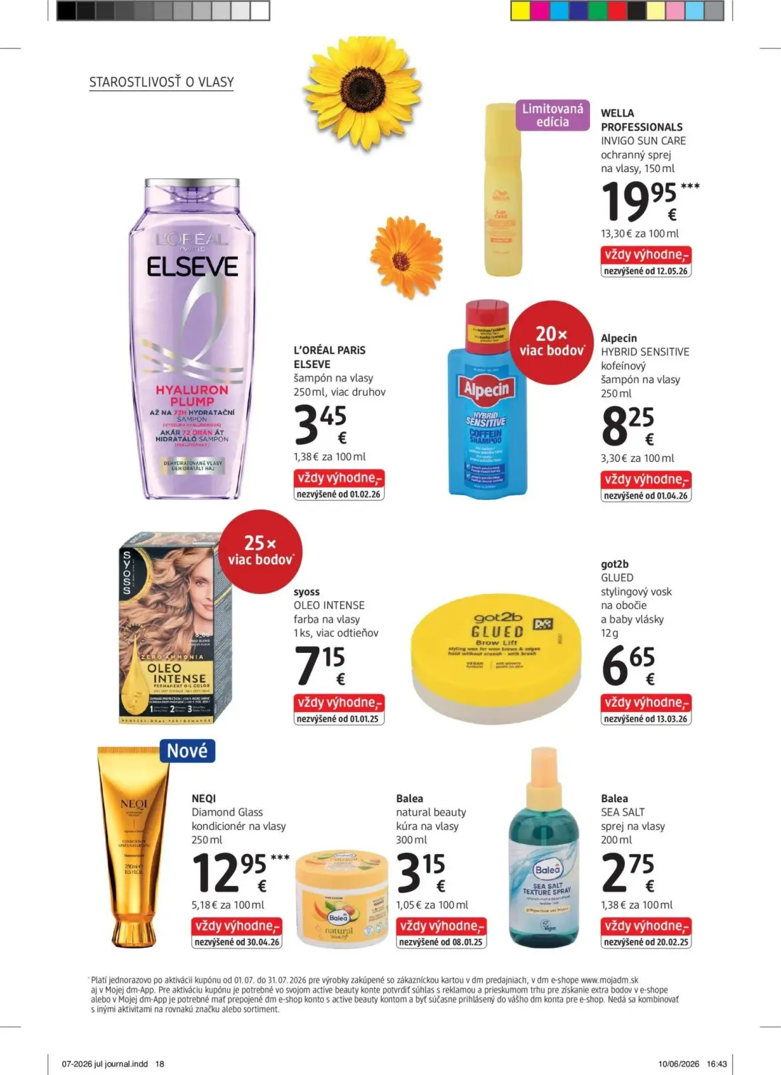 DM Drogerie leták, strana 18 z 32 — INVIGO SUN CARE ochranný sprej na vlasy, L'ORÉAL PARIS ELSEVE šampón na vlasy, Alpecin H…