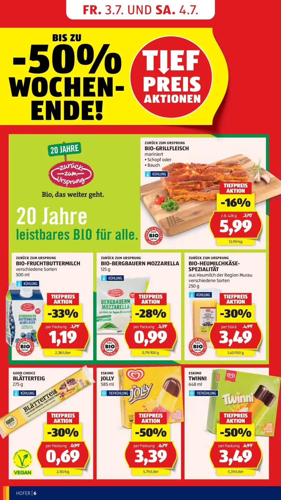Hofer Prospekt, Seite 10 von 39 — BIO-GRILLFLEISCH, BIO-HEUMILCHKÄSE-SPEZIALITÄT, BIO-FRUCHTBUTTERMILCH