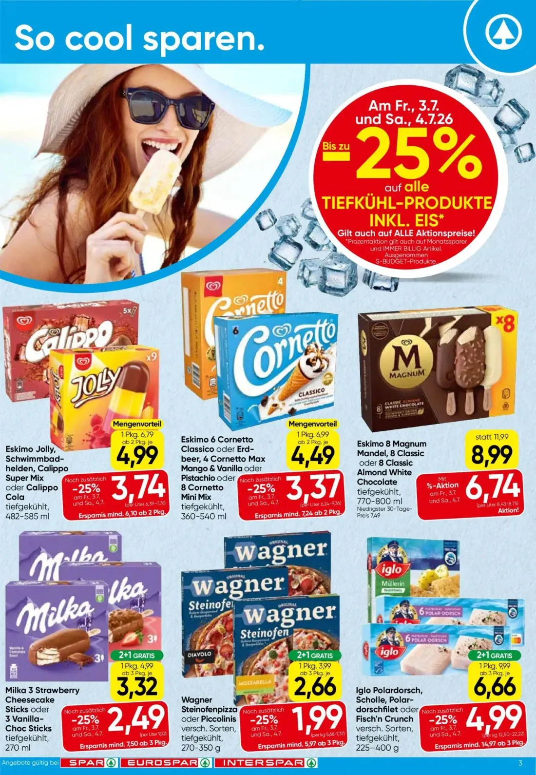 Spar Prospekt, Seite 3 von 24 — Eskimo 8 Magnum Mandel, 8 Classic oder 8 Classic Almond White Chocolate, Eskimo 6 Cornetto C…