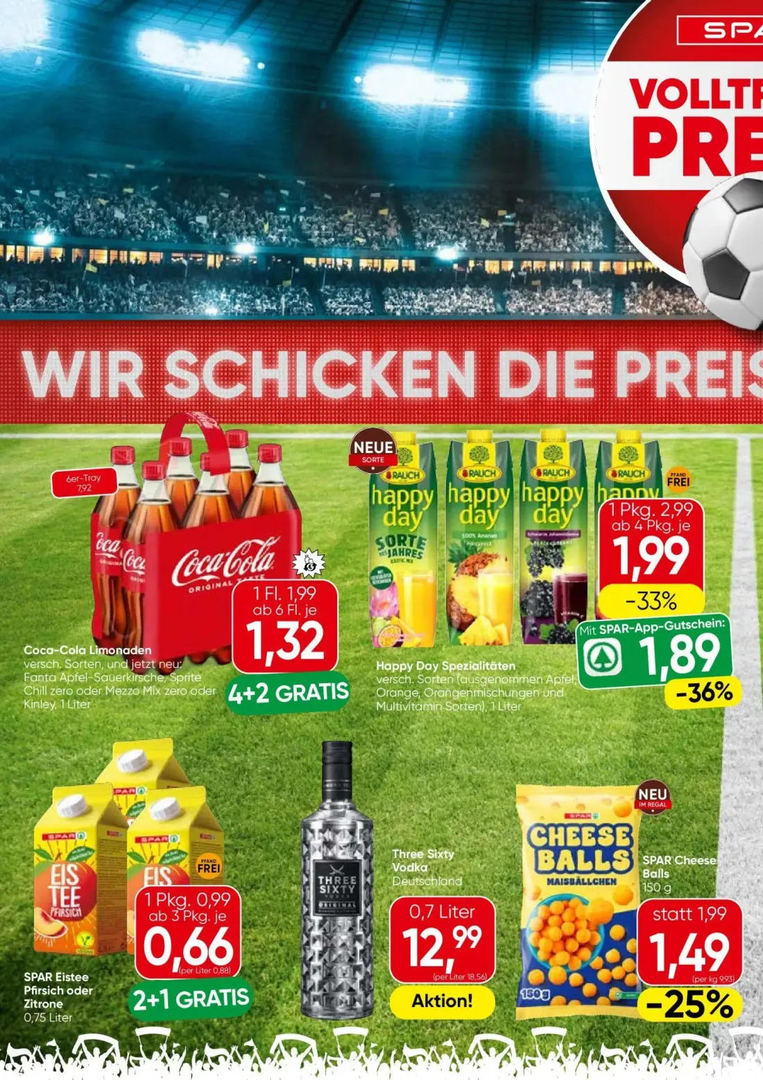 Spar Prospekt, Seite 4 von 24 — Happy Day Spezialitäten, Coca-Cola Limonaden, SPAR Cheese Balls