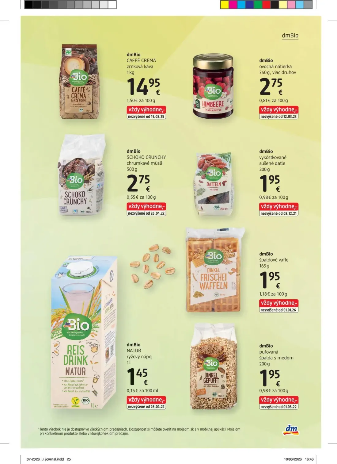 DM Drogerie leták, strana 25 z 32 — dmBio CAFFÉ CREMA zrnková káva, dmBio ovocná nátierka, dmBio SCHOKO CRUNCHY chrumkavé mü…