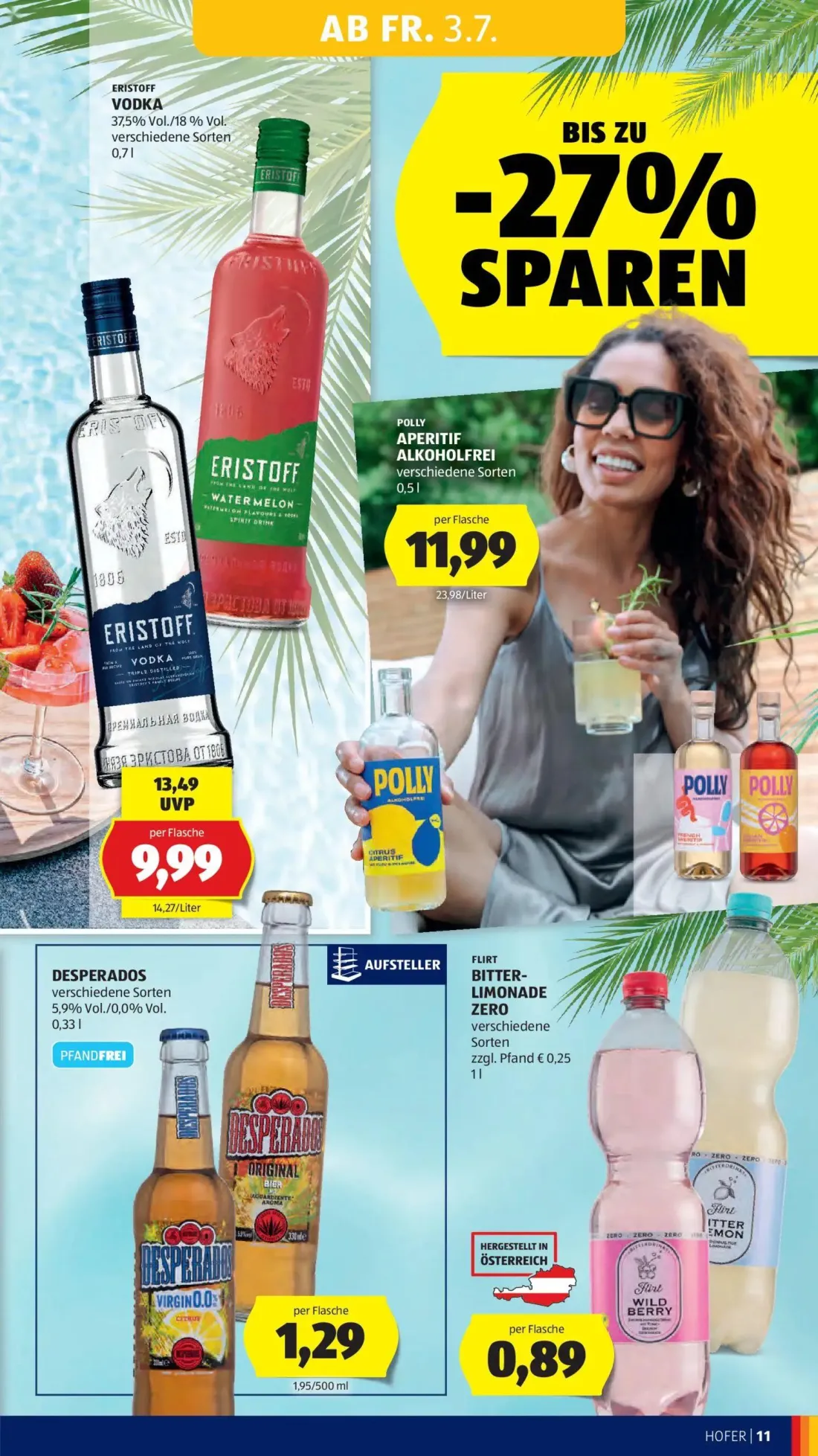 Hofer Prospekt, Seite 15 von 39 — ERISTOFF VODKA, POLLY APERITIF ALKOHOLFREI, DESPERADOS