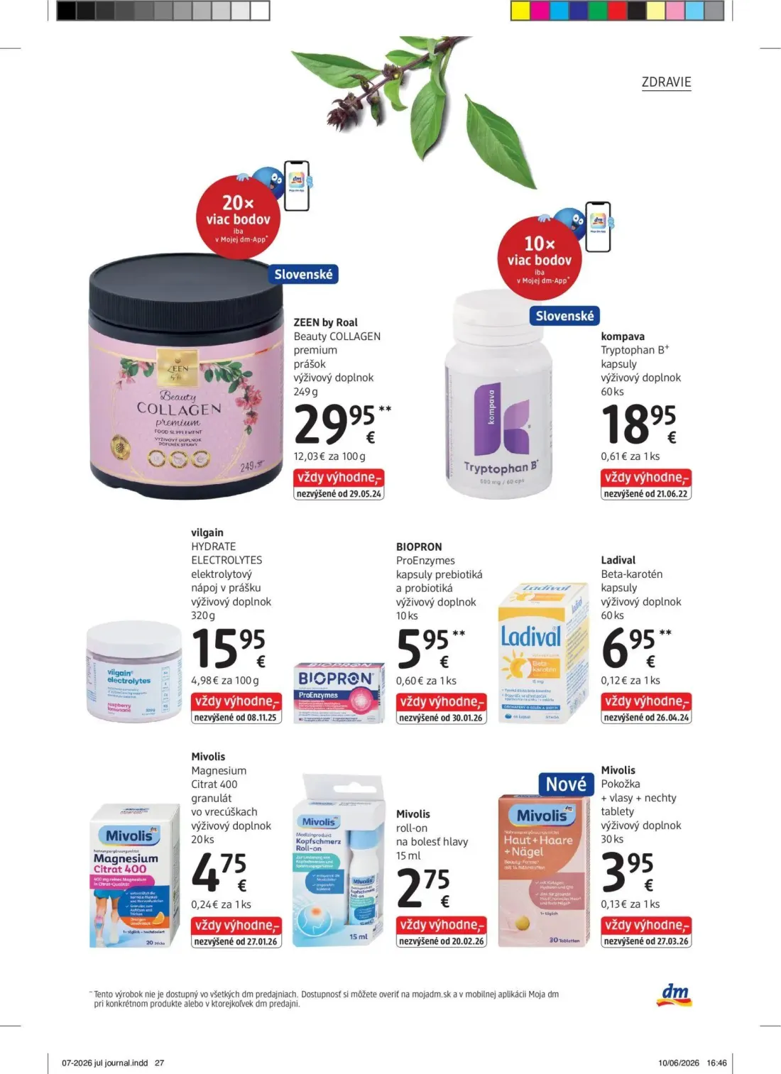 DM Drogerie leták, strana 27 z 32 — ZEEN by Roal Beauty COLLAGEN premium prášok výživový doplnok, kompava Tryptophan B+ kaps…