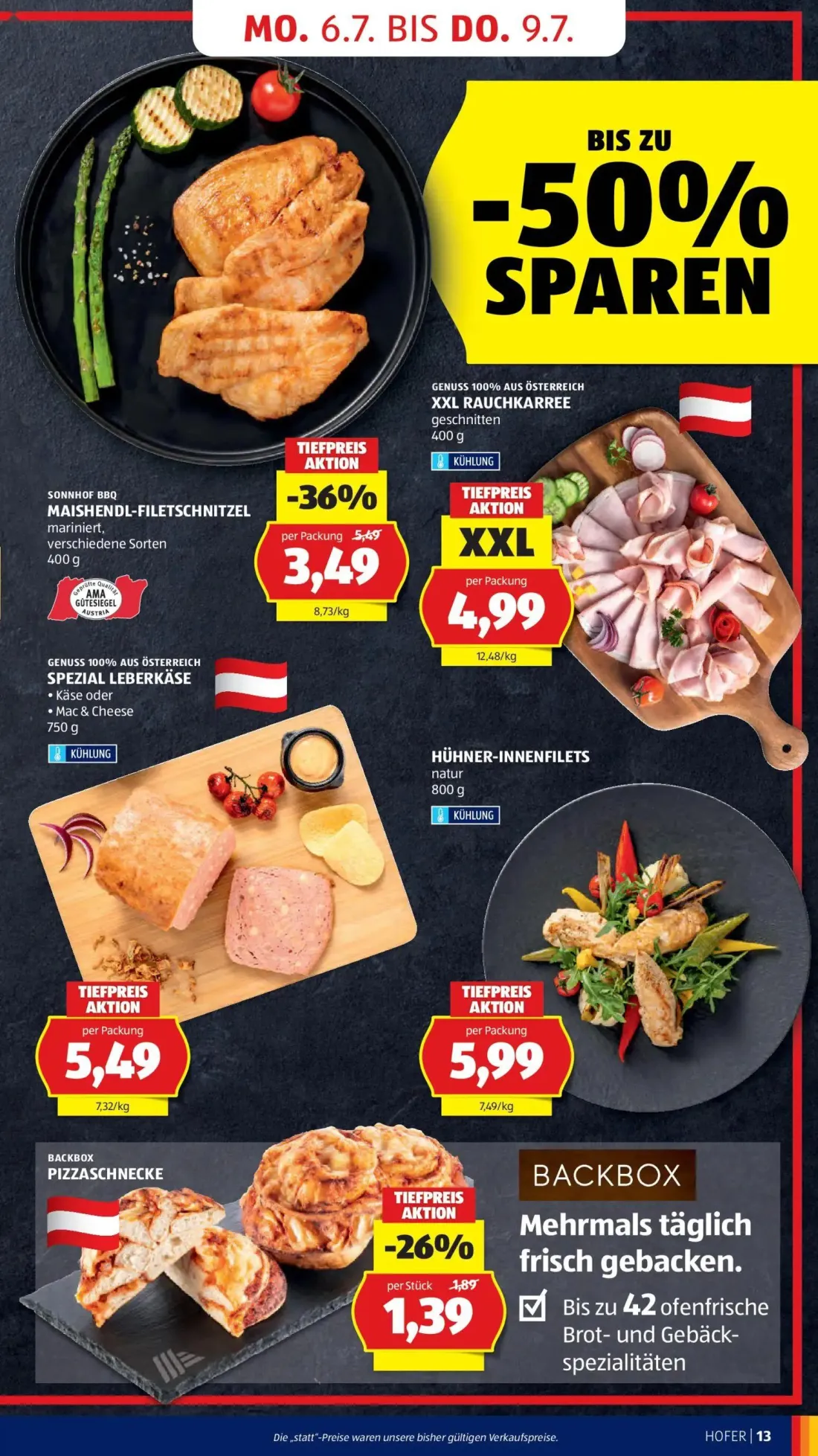 Hofer Prospekt, Seite 17 von 39 — MAISHENDL-FILETSCHNITZEL, XXL RAUCHKARREE, SPEZIAL LEBERKÄSE